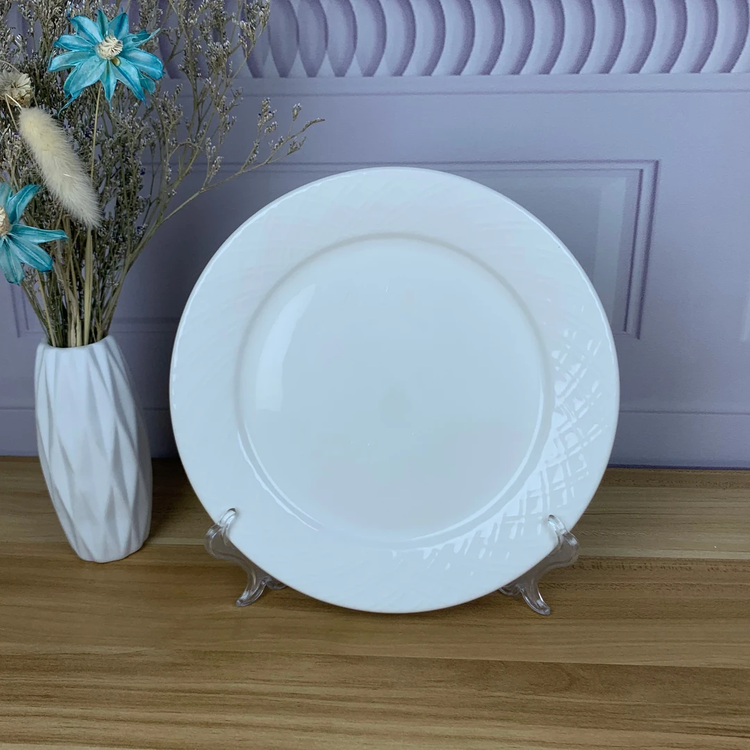 【铭策优品】M出口尾货白色席边8英寸6只装陶瓷家用餐盘平盘菜盘