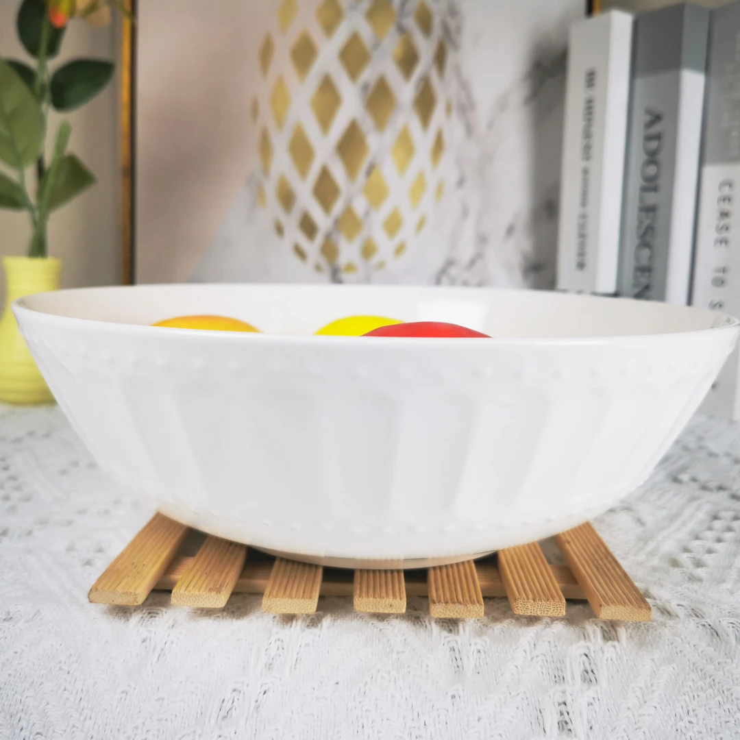 【铭策优品】库存单处理10.5英寸大号多用白色浮雕汤碗面盆果盘家用