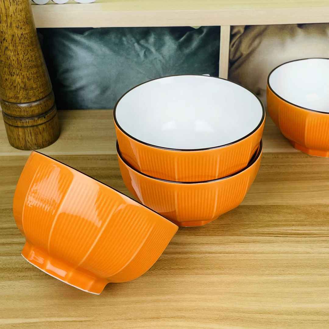 【铭策优品】吉祥系列爱马仕橙5.5英寸家用釉下彩陶瓷米饭碗4只装