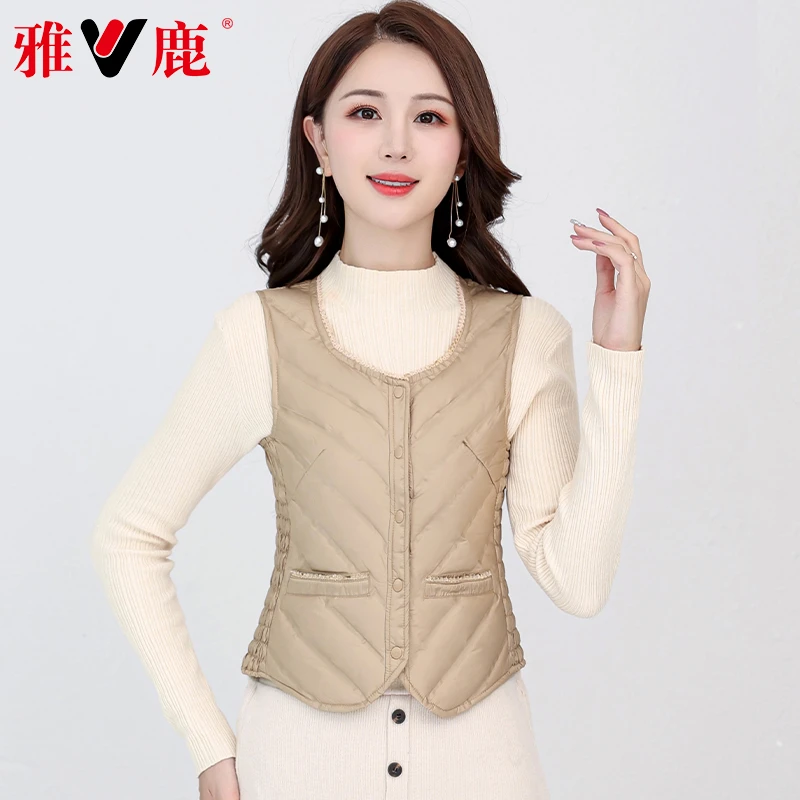 V/雅鹿羽绒服马甲背心女士百搭秋冬薄款内穿v领时尚修身短款坎肩
