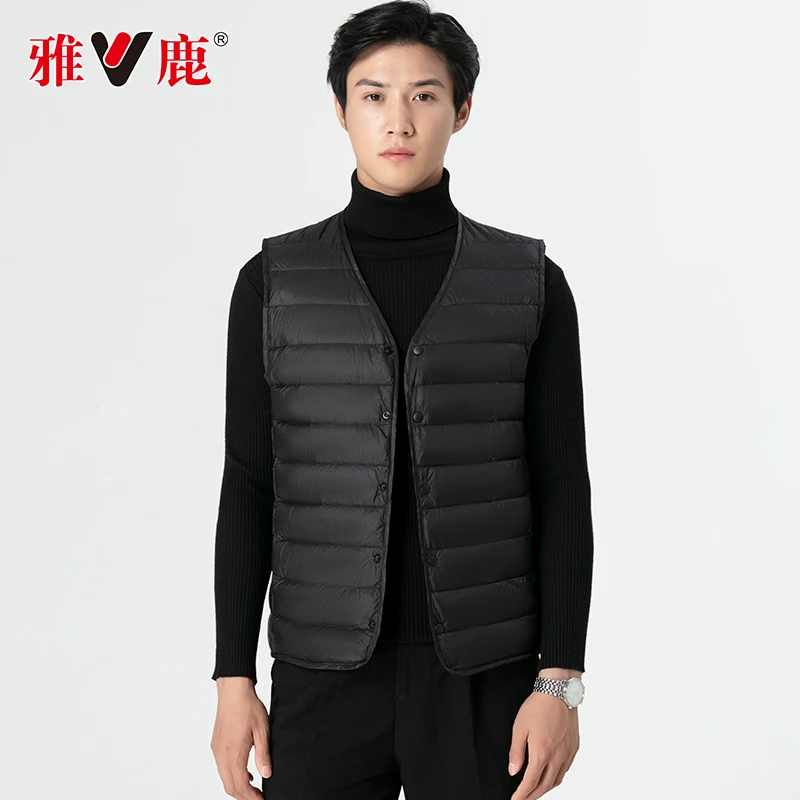 V/雅鹿羽绒服马甲男士中老年保暖背心冬季休闲马夹鸭绒时尚坎肩