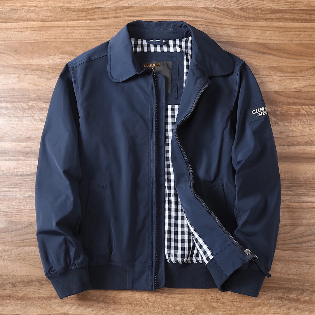 秋冬新款简约百搭纯色防风夹克衫外套男美式复古水洗修身翻领上衣