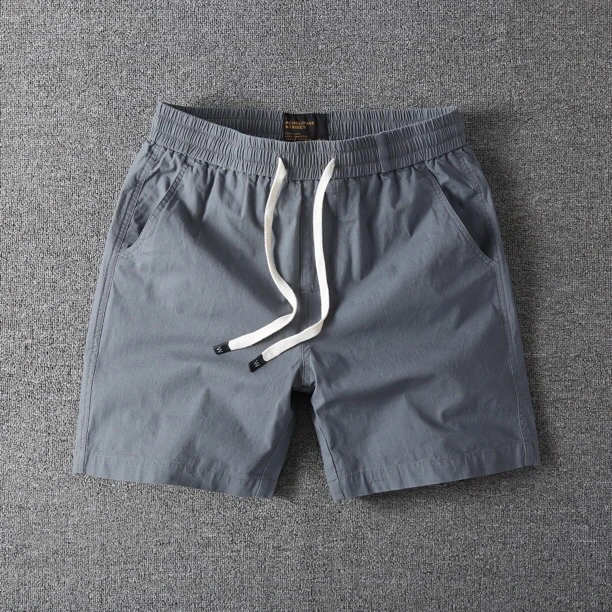 夏季薄款纯色四分裤男士跑步运动沙滩裤松紧腰修身休闲工装短裤男