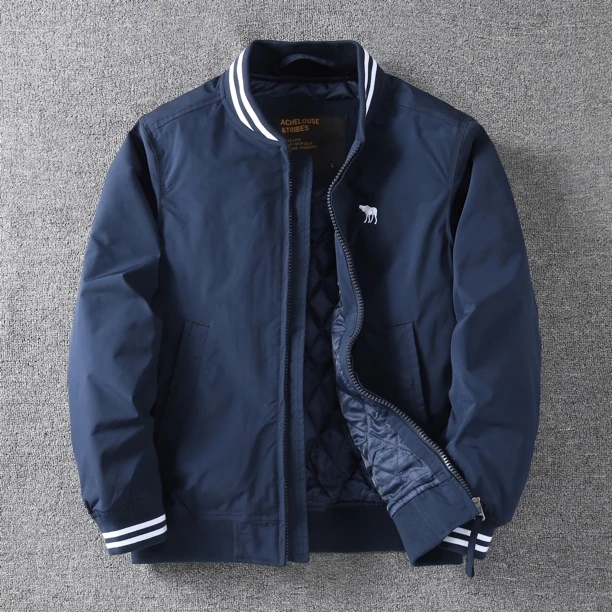 秋冬男装复古水洗休闲防风厚实夹棉修身纯色棒球服夹克上衣外套潮