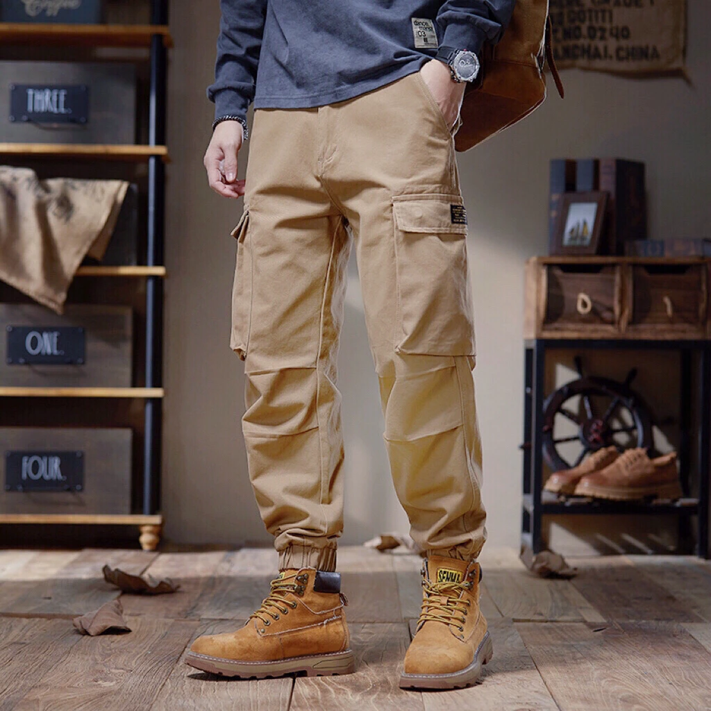 秋冬美式重磅纯棉工装裤男阿美咔叽户外休闲宽松束脚多口袋长裤子