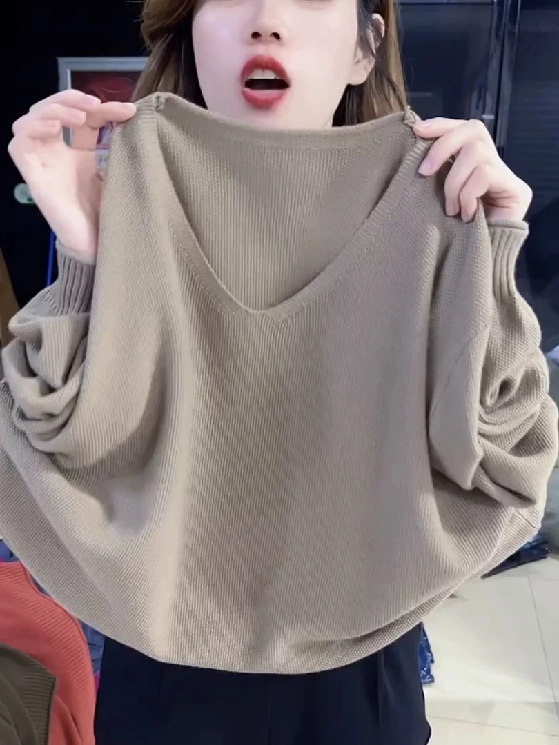 【80-210斤】厚款纯色洋气时尚显瘦针织衫外穿宽松打底衫新款上衣女