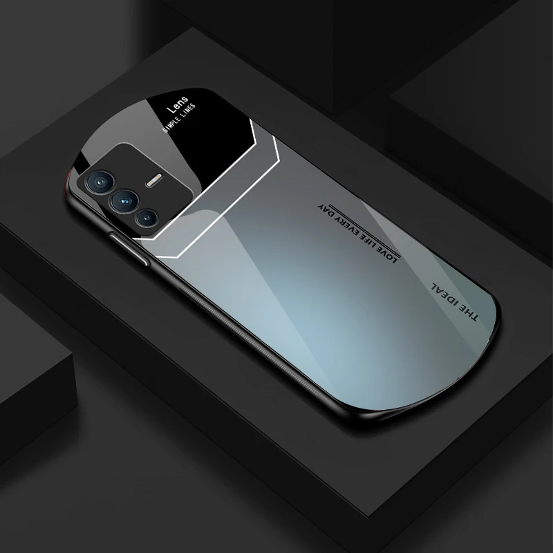 适用vivo S12渐变色弧形玻璃防摔软边高级感创意手机壳