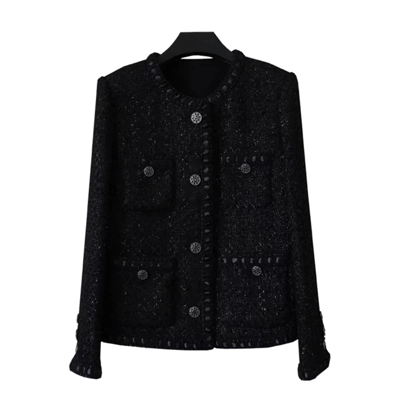 2025春季新款法式赫本风粗花呢编织气质小香风外套