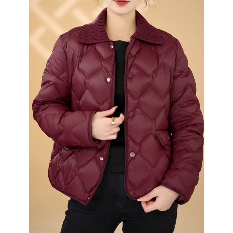 2024冬季新款复古拼接通勤小个子修身轻薄羽绒服