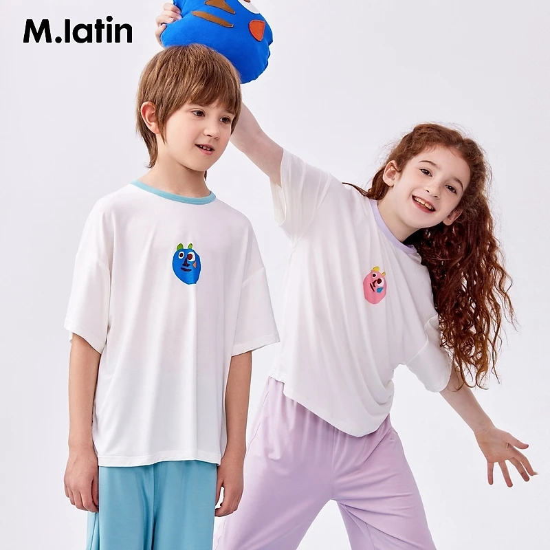 马拉丁童装儿童家居服亲子新款男童女童大童趣味印花短袖T恤套装