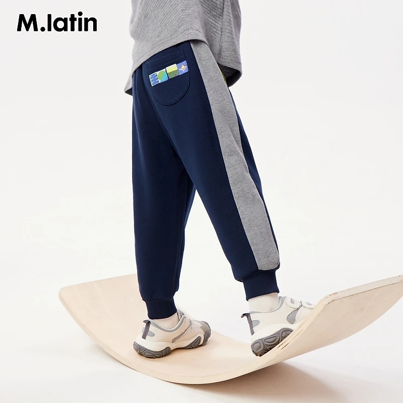 马拉丁童装儿童裤子23秋装新款女童大童撞色拼接印花休闲针织长裤