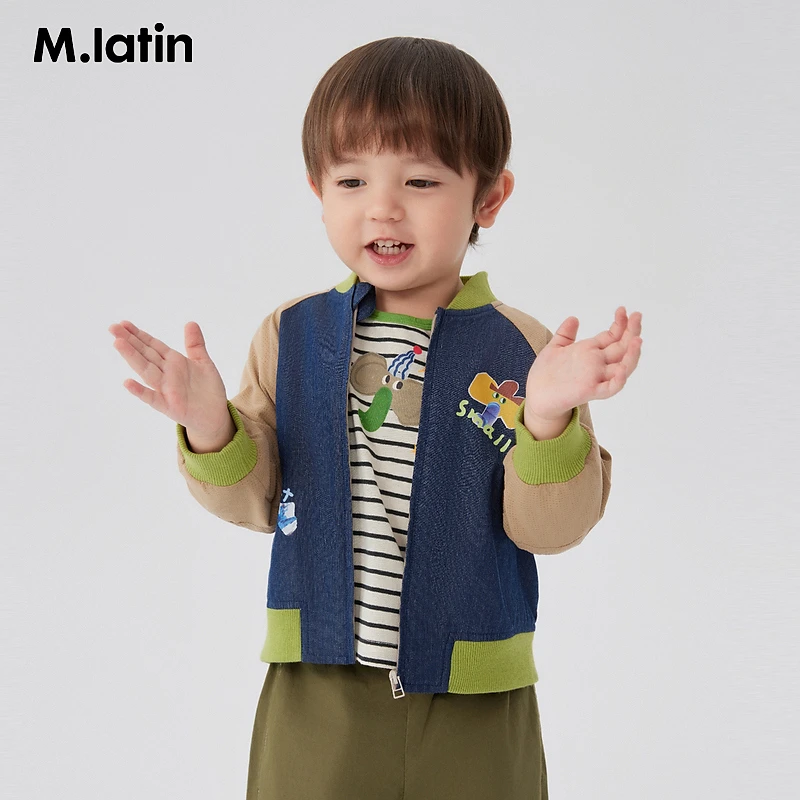 马拉丁童装儿童外套春装新款男童女童小童趣味印花拼色设计夹克