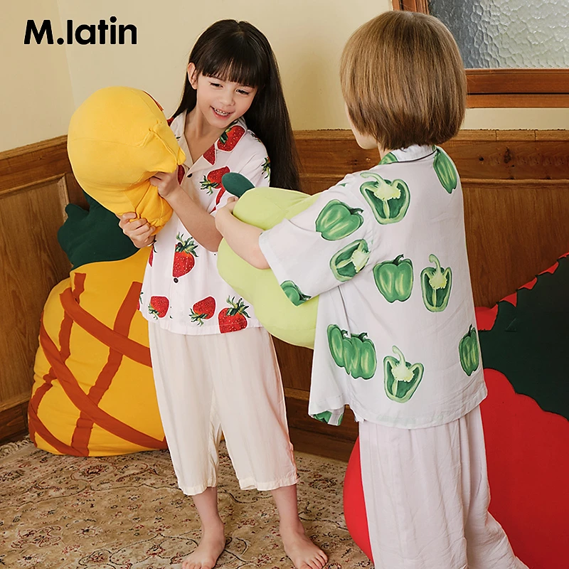 马拉丁童装儿童家居服夏款趣味印花透气舒适男女童夏季套装