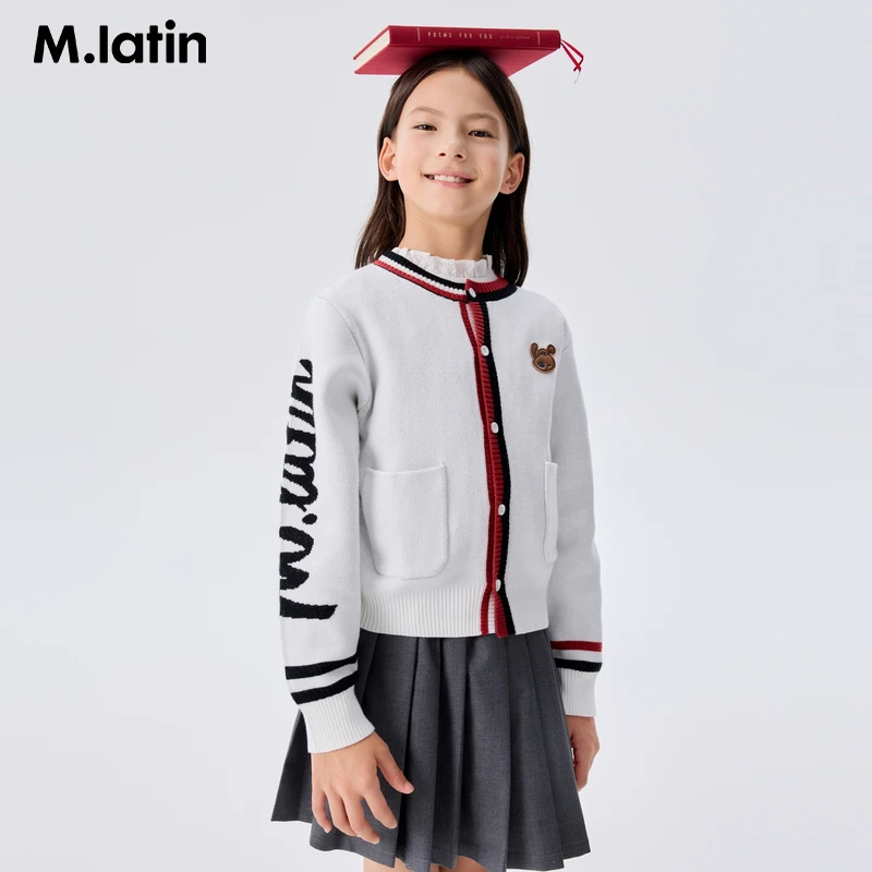 马拉丁童装毛衣25春季新款女童魔法小兽潮流学院复古棒球针织开衫