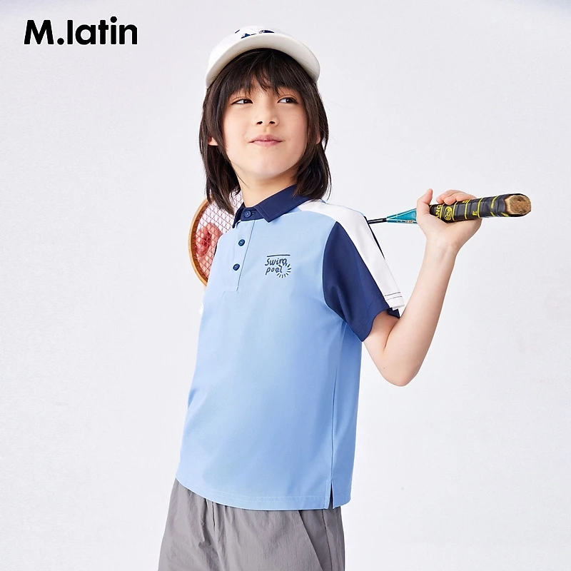 马拉丁童装儿童T恤夏装男童大童拼色印花polo领短袖T恤