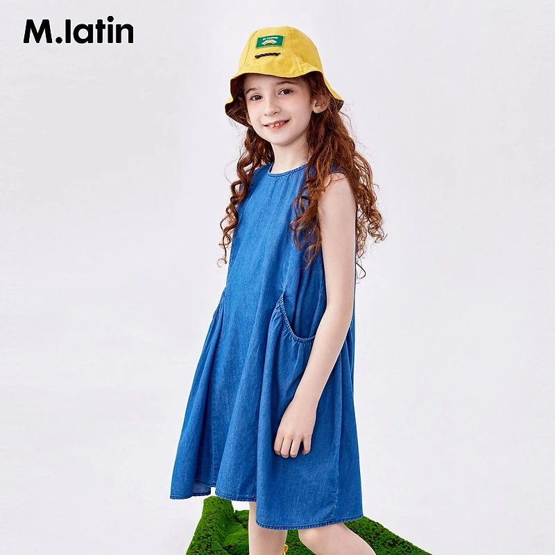 马拉丁童装儿童连衣裙2024夏女童波点印花大口袋设计背心连衣裙