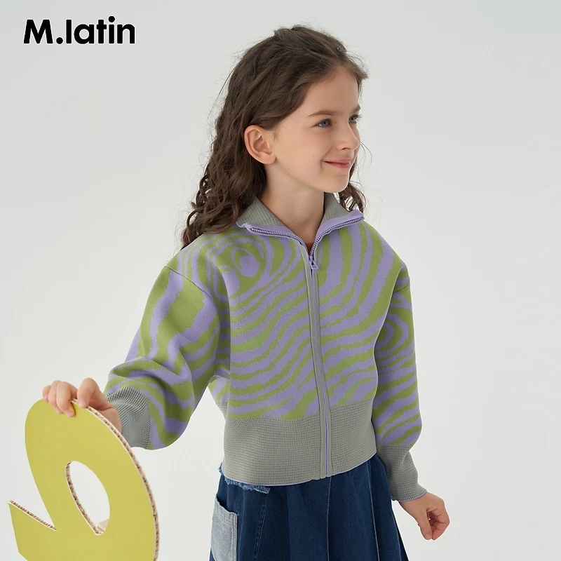 【多米专属】马拉丁童装儿童毛衣春新款女大童立领针织开衫设计外套