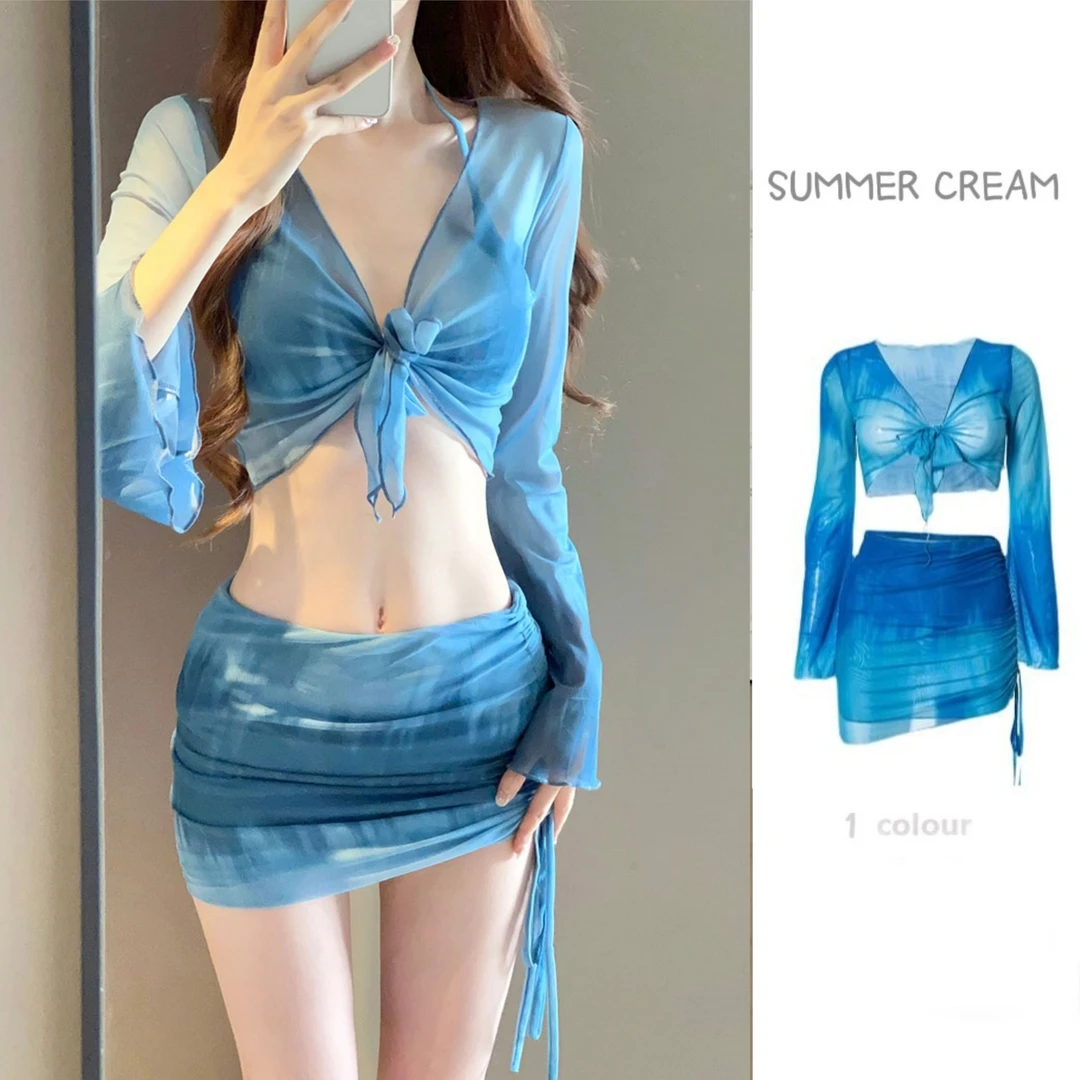 泳衣女比基尼2024新款ins法式性感小胸分体保守四件套泡温泉泳装