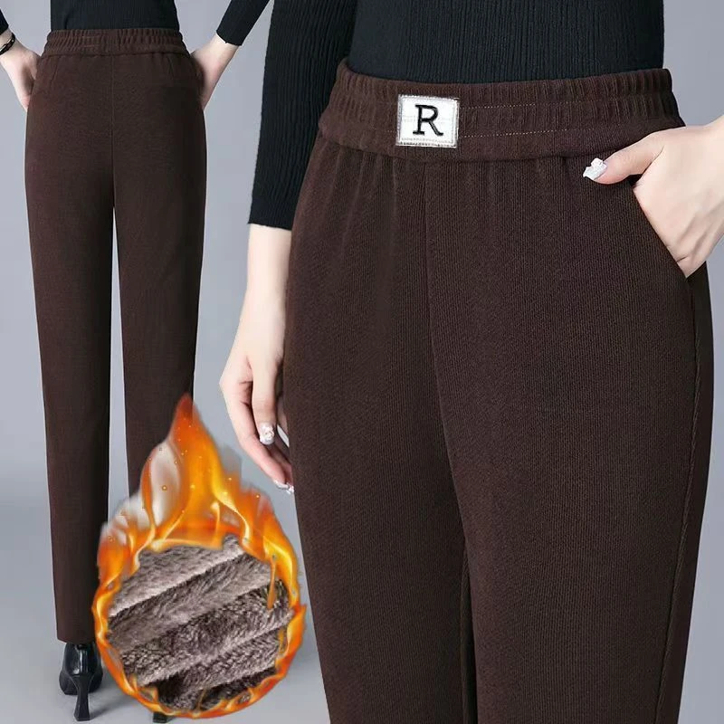 冬季裤子女高腰哈伦裤休闲哈伦裤女大码妈妈55岁-60岁裤保暖显瘦