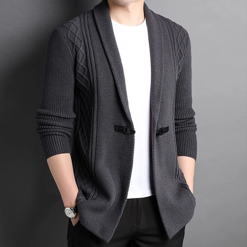 翻领针织开衫男春秋休闲加厚线衣中长款保暖衫外379