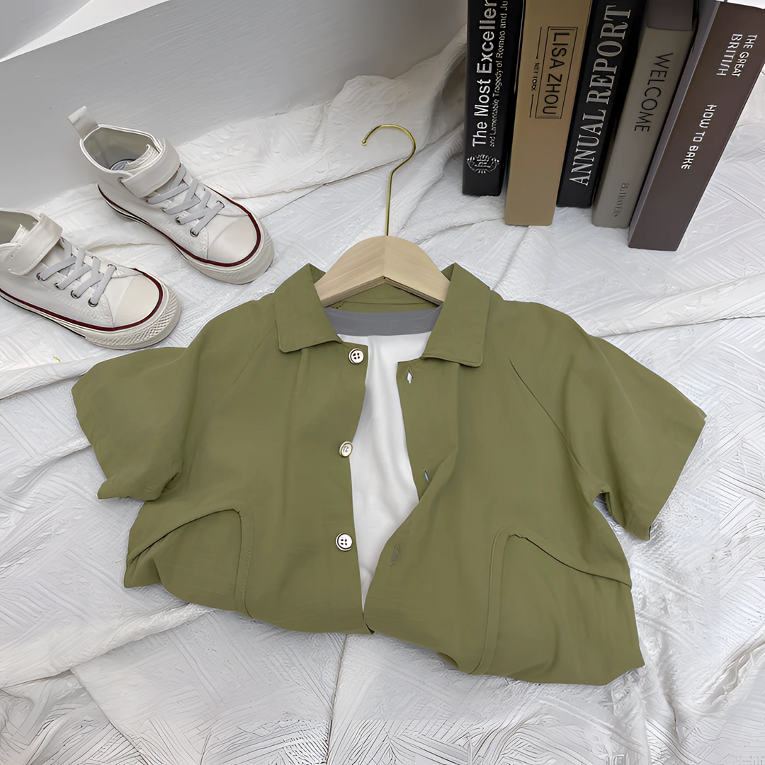 【麦穗精选】 夏~ 活力青柠  儿童棉感亲肤绿衬衫 绿色时尚百搭夏款