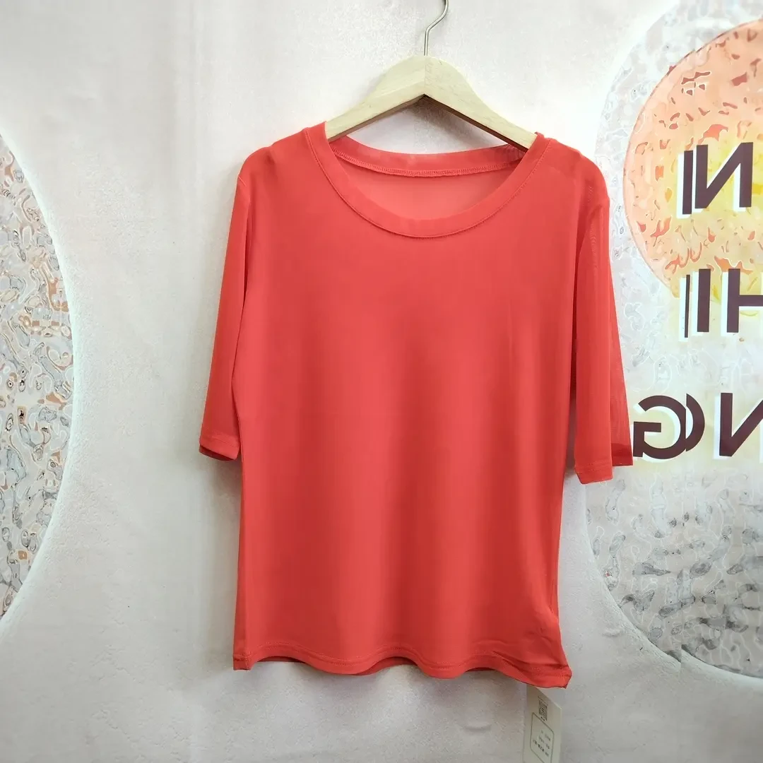 7153-2德泉峰春夏新款上新时尚休闲潮流网纱舒适亲肤五分袖T恤衫
