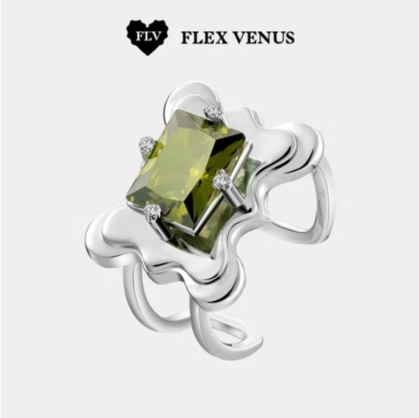 铜合金合成锆石戒指 FLV方形糖果戒指时尚个性甜酷风开口情侣戒指