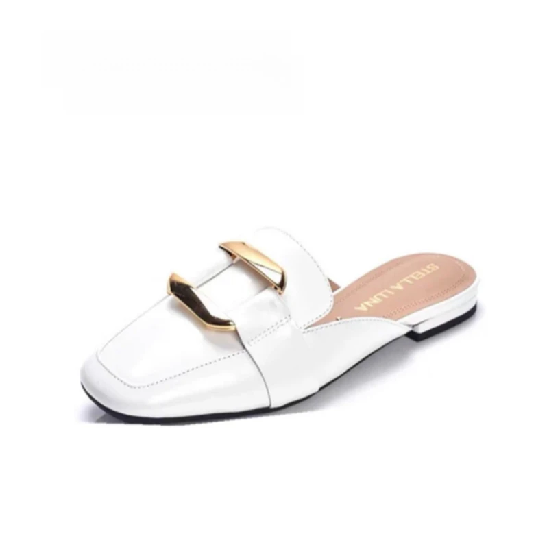 【E29】LUNA圆头穆勒拖小羊夏季经典包头带扣女式拖鞋平底女鞋1108#