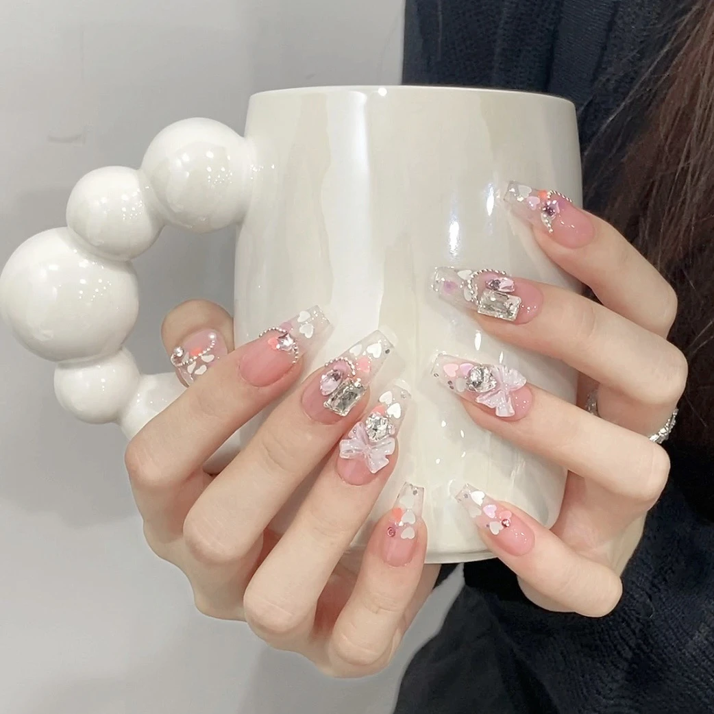 【美甲】纯手工穿戴甲蝴蝶甜心少女温柔清透猫眼莫奈花园风显白美甲