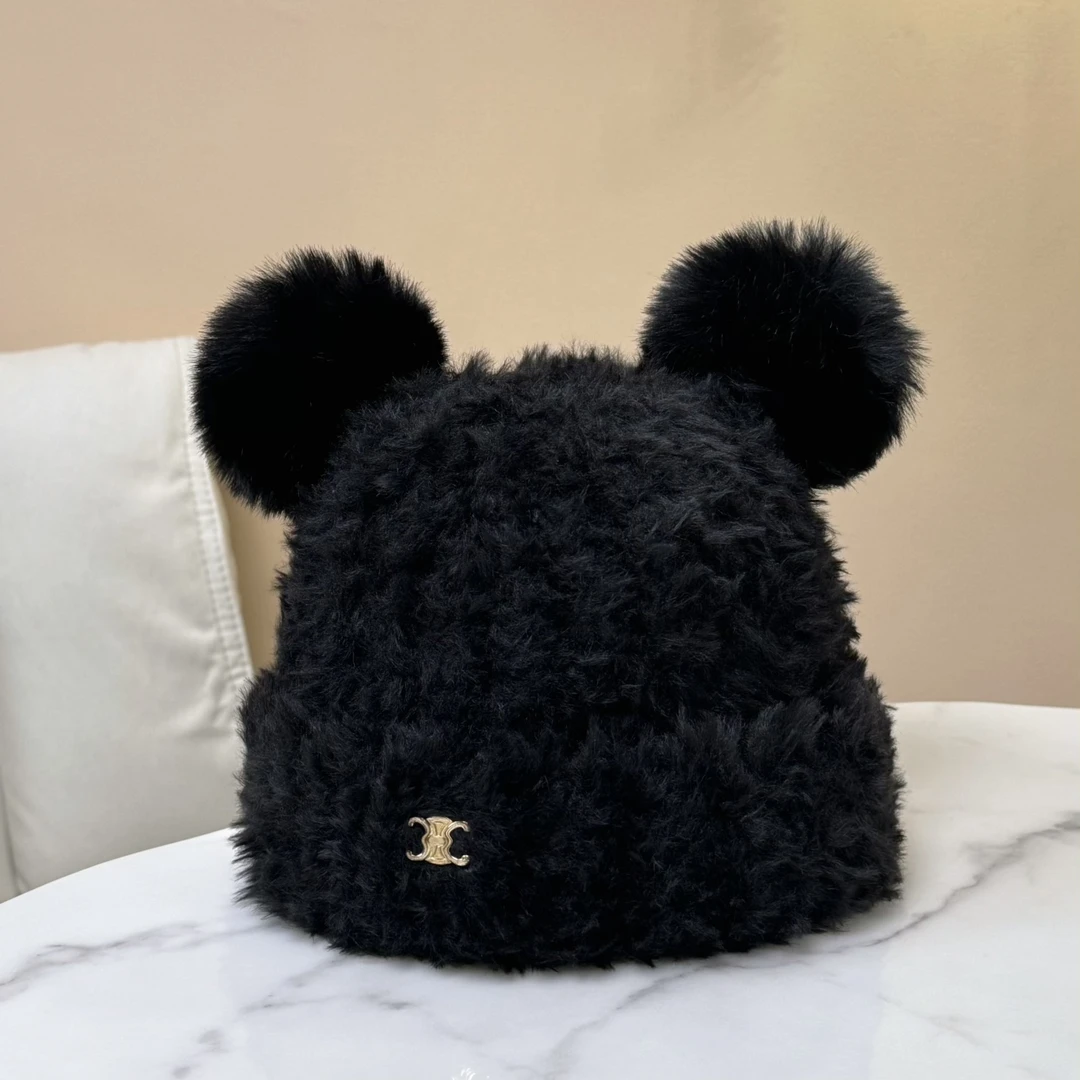 杨杨babytime 温暖甜心 金属标小熊毛绒针织帽保暖套头可爱盆帽潮