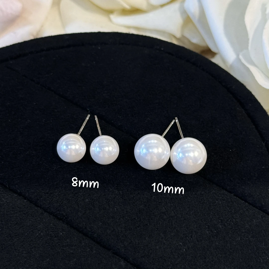 925银仿珍珠耳饰 杨杨babytime 人造澳白色！正圆8-10mm仿珍珠耳钉