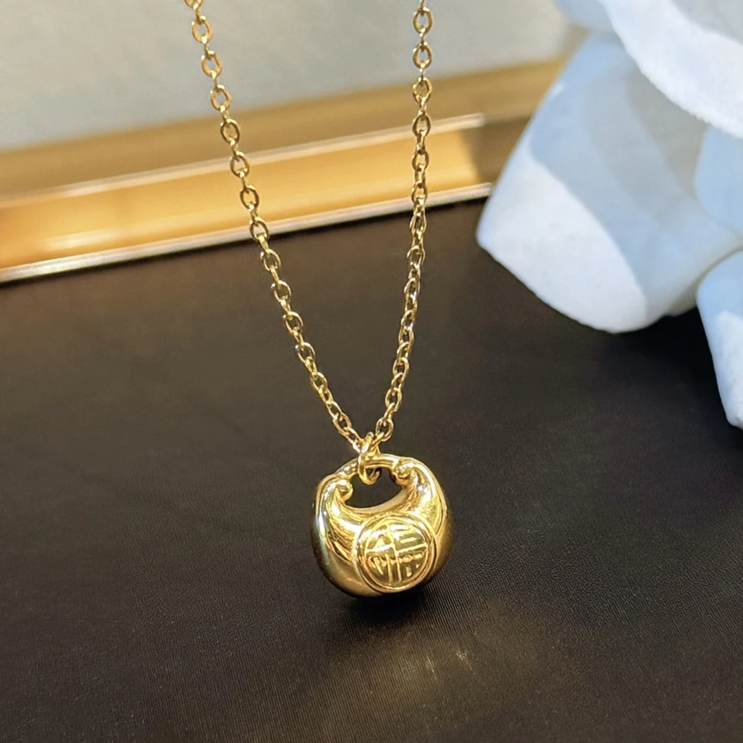 合金项链 杨杨babytime可碰水！新中式国风小胖福金色元宝福字项链