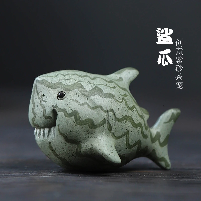 【浅刻好物】紫砂茶宠西瓜鲨鱼 茶台摆件可养手工