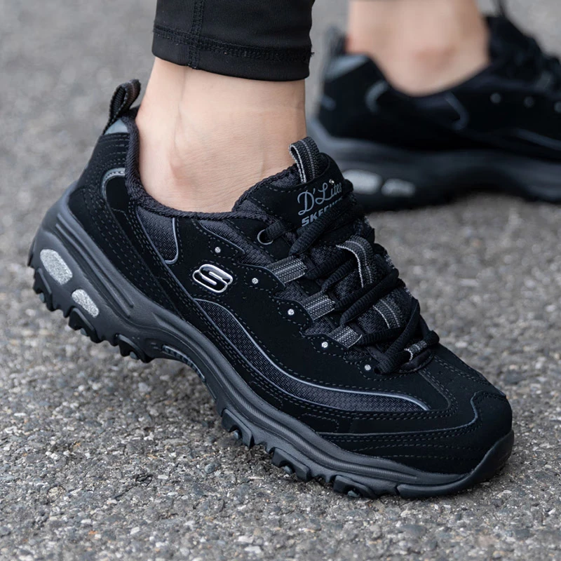 【四季款】Skechers斯凯奇女鞋黑色熊猫鞋秋流光风运动鞋厚底老爹鞋