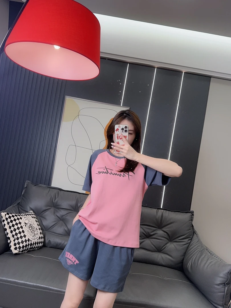 夏季睡衣女新款短袖短裤套装短裤纯棉时尚运动家居服