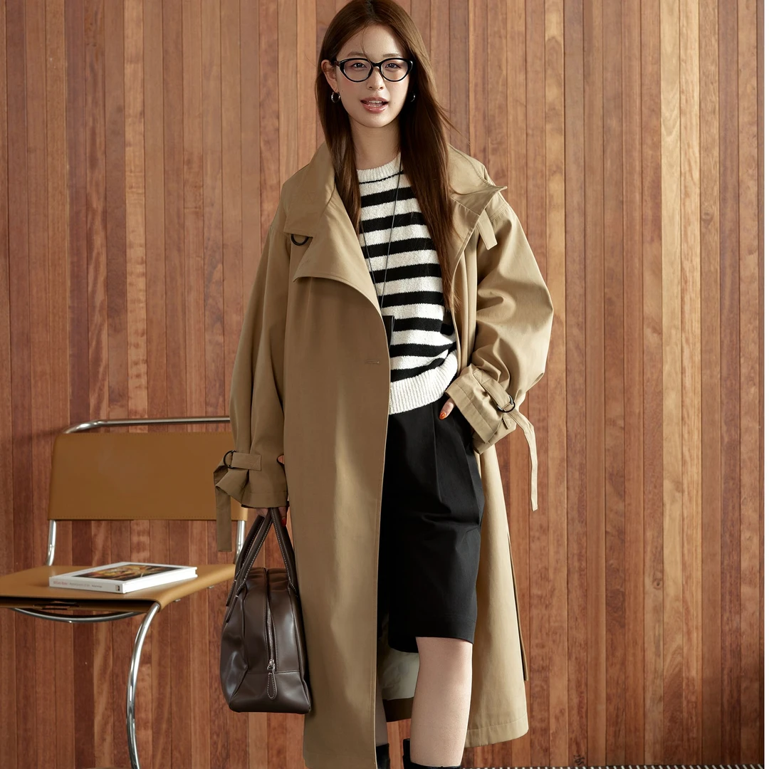 梵慕斯韩版90白鸭绒羽绒服女轻薄长款风衣外套加长过膝2024冬装新