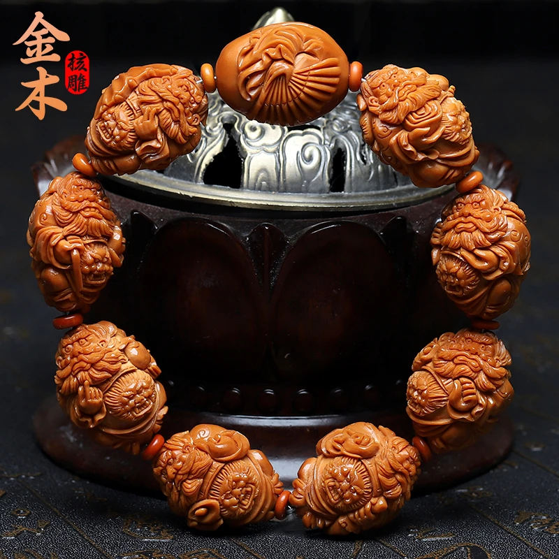 橄榄核手串龙袍钟馗纳福大吉大利核雕23大籽手工雕刻文玩手链男女