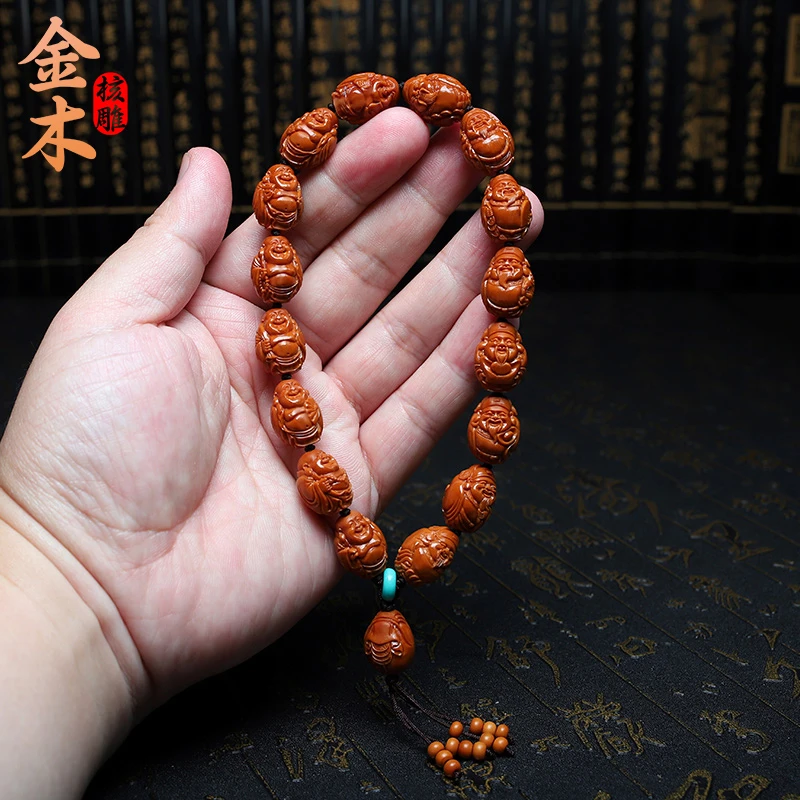 橄榄核手串13小籽财弥长串精品核雕文玩手把件手工雕刻男女款