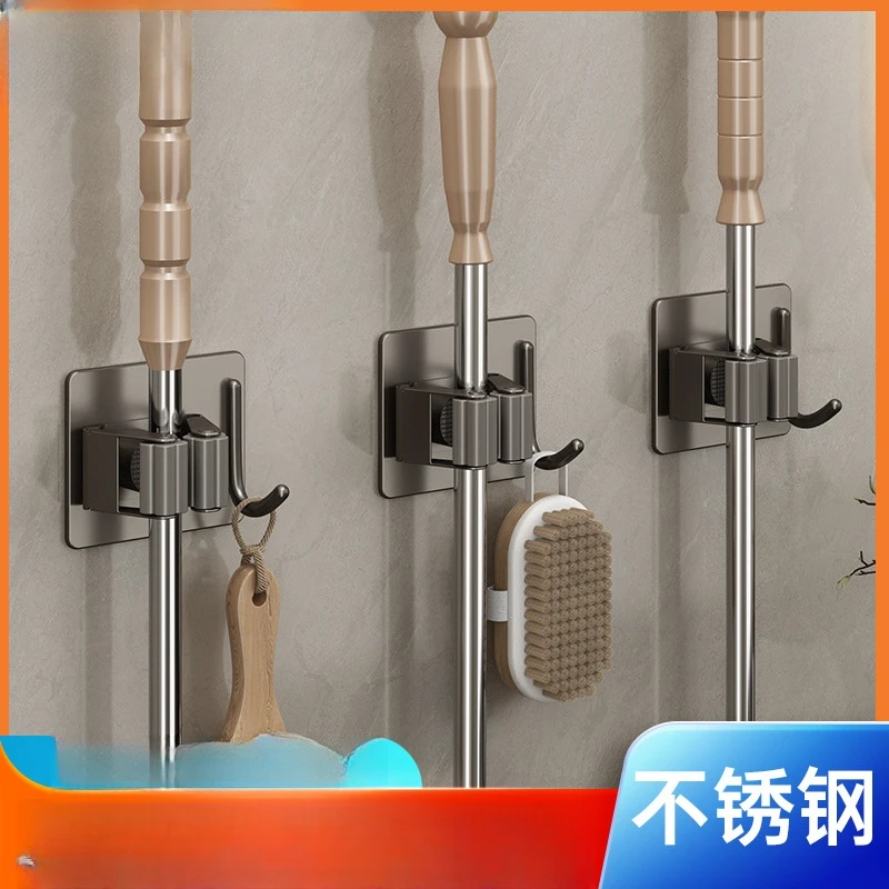 免打孔拖把壁挂夹挂钩卫生间浴室收纳扫把挂架强力固定拖布夹墙上