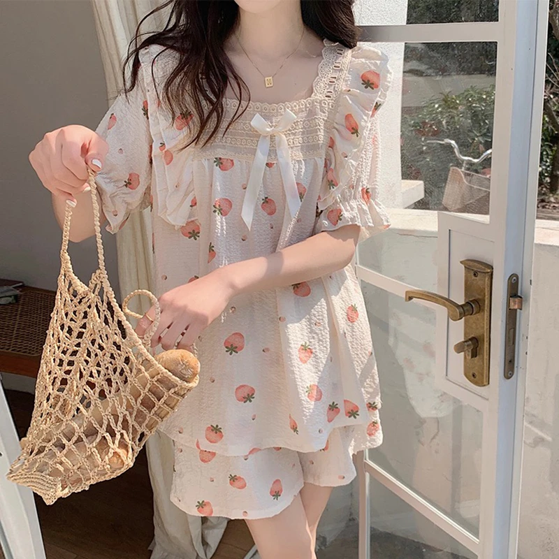 睡衣女夏季短袖2023年新款夏天少女甜美草莓公主风夏款家居服1012