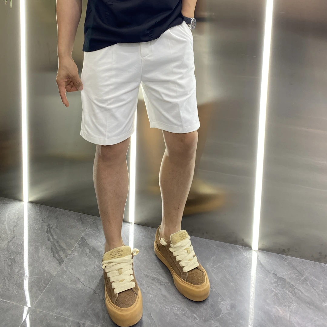 夏季松紧腰轻奢中缝压线英伦风简约五分裤透气经典百搭修身短裤男