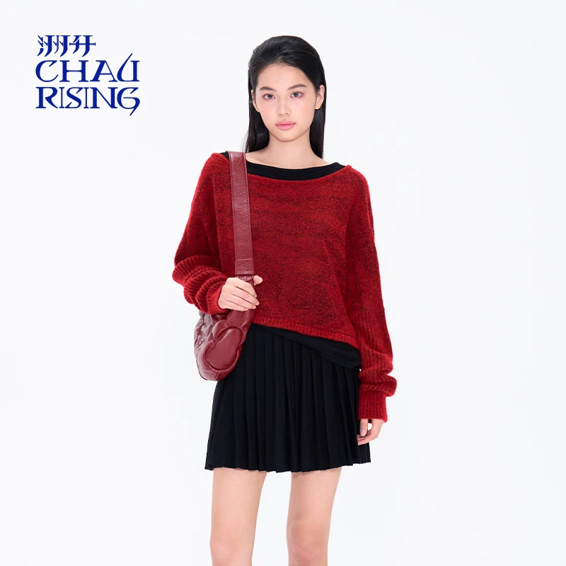 CHAURISING/洲升新年红圈圈羊绒套头衫24121631长袖宽松圆领毛衣