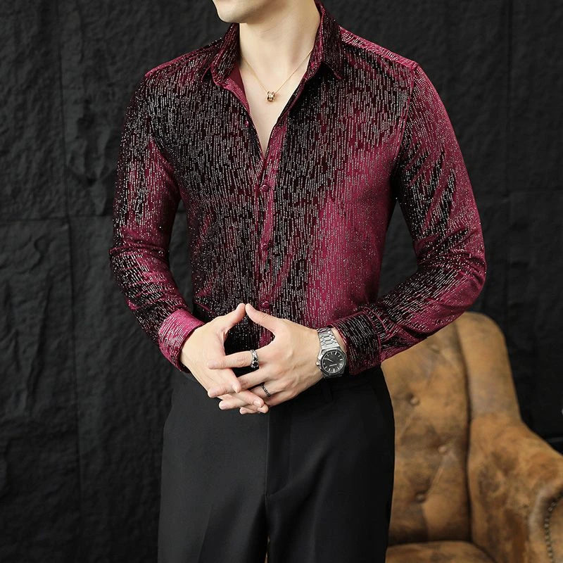 男士绒面长袖衬衫秋冬季新款上衣服韩版潮流修身衬衣痞帅免烫抗皱