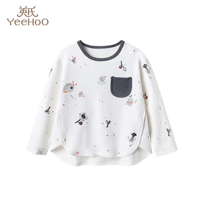 英氏【断码特惠】【太空套头衫】儿童家居服男女长袖上衣秋宝宝打底衫