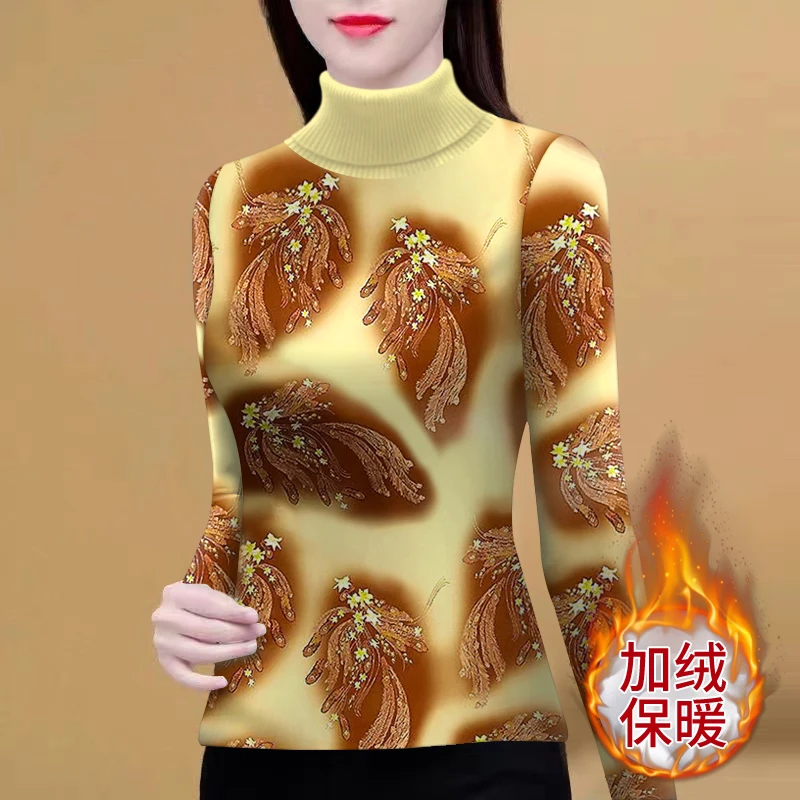 女士百搭服装冬新款独特打底衫上衣加绒保暖长袖宽松t恤女士