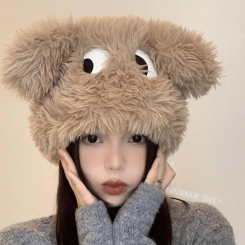 可爱卡通小狗搞怪长耳朵毛绒帽女秋冬季日系百搭保暖护耳雷锋帽子