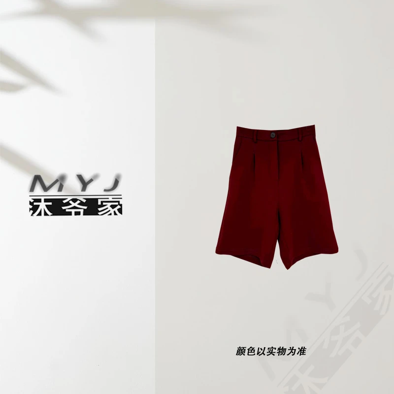 【快乐崇拜】6012加厚休闲裤时尚百搭红色简约宽松五分短裤