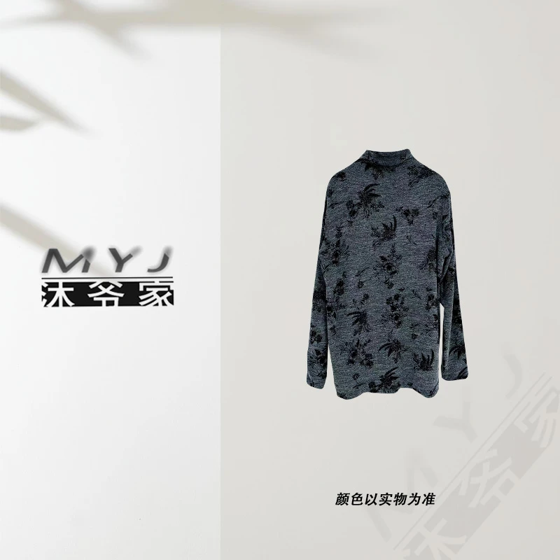 【离别思故乡】2420休闲前后两面穿长袖宽松半高领立领提花上衣