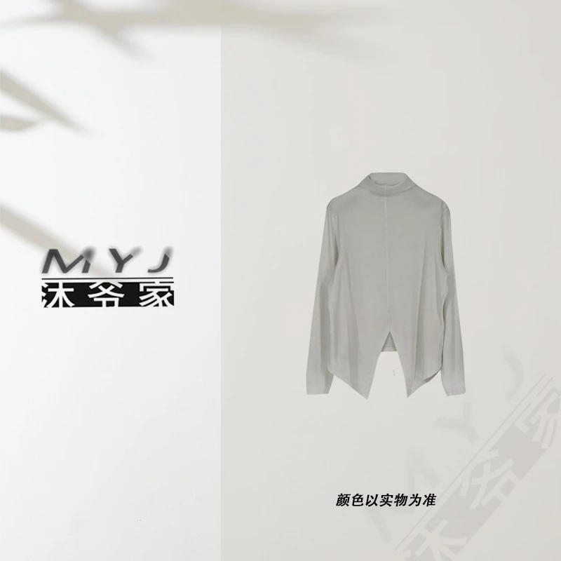 【平凡之路】1453白色长袖时尚百搭休闲宽松不规则高领上衣