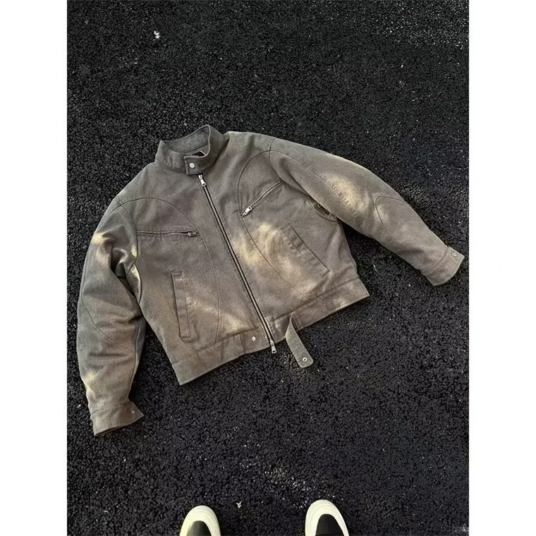 哈灵顿牛仔水洗烟灰色牛仔外套男女款短款版型夹克上衣